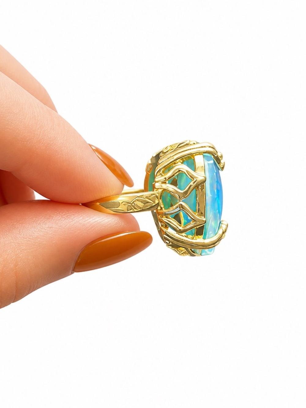 Heart Ring with Blue Opal Crystal-Adjustable ring - Picture 6 of 7